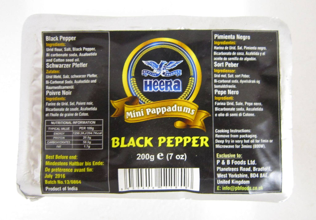 Heera Mini Papad Black Pepper 200gm - SabAdda - Asian Grocery Store
