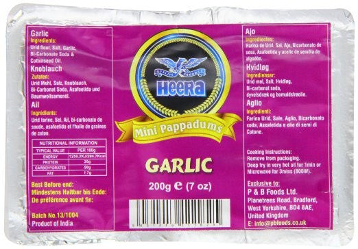 Heera Mini Papad Garlic 200gm - SabAdda - Asian Grocery Store
